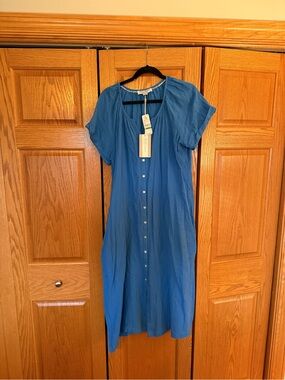 Tommy Bahama Blue Button-Front Midi Dress
